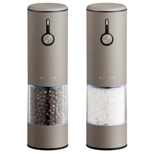 Stainless Steel Rechargeable Electric Salt and Pepper Grinder Set, USB Charging with Dust Cover, 6 Adjustable Grinding Modes + LED Light 2pack,Brown - Image 1