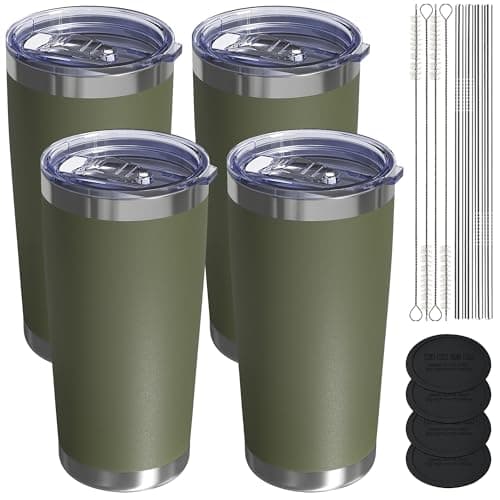 UIRZOTN Travel Coffee Tumbler 20oz, 4 Pack Leakproof Travel Coffee Mug with Lid and Straw, Stainless Steel Double Wall Vacuum Insulated Tumbler for Hot/Iced Drinks (Army Green, Textured Matte) - Image 1