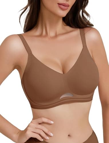 Easybunny Gel Bras for Women Comfortable No Underwire Seamless Jelly T-Shirt Bra with Soft Support Everyday Full Coverage Bra-Caramel,2XL - Image 1
