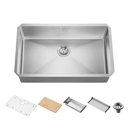 ANNWA 32 inch Kitchen Sink Undermount Stainless Steel Workstation 32x19x10 inch 16 Gauge Under Counter Kitchen Sinks Basin with Accessories Single Bowl Kitchen Sink - Image 1