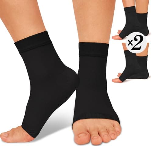 ACTINPUT 2 Pack Ankle Brace Compression Sleeve 8-15 mmHg Open Toe Сompression Socks Women&Men for Swelling,Plantar Fasciitis,Sprain Black XXL