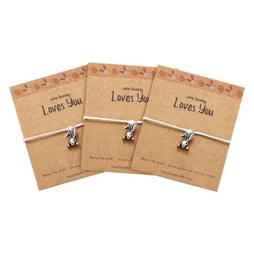 Eaciy Easter Gifts for Teen Girls Kids Bunny Bracelets - 3 PCS Adjustable Bunny Basket Stuff Gifts Rabbit Bracelet Christian Gift with Card Easter Gift for Girls - Image 1