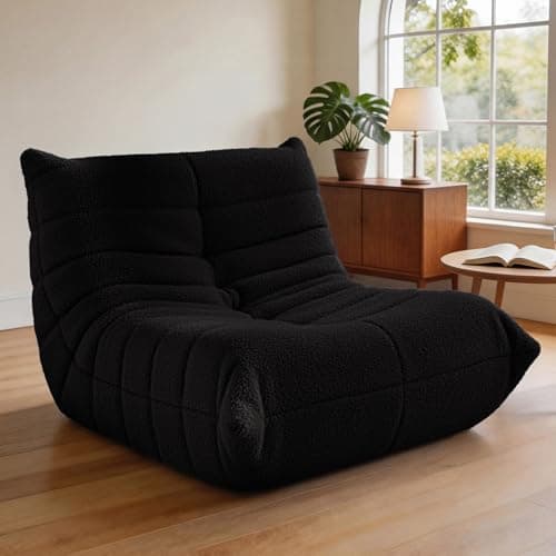 HABUTWAY Bean Bag Chairs Fireside Lazy Floor Sofa, Soft Teddy Fleece Bean Bag Sofa with High-Resilience Foam Filling,Beanbag for Living Room, Bedroom, Office (Black Teddy) - Image 1