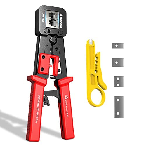 AMPCOM RJ45 Pass Thru Crimping Tool Network Crimper for Pass Through and Regular Type RJ45 RJ12 RJ11 Connector -CAT6/5e(8P8C/6P6C/6P4C) - Image 1