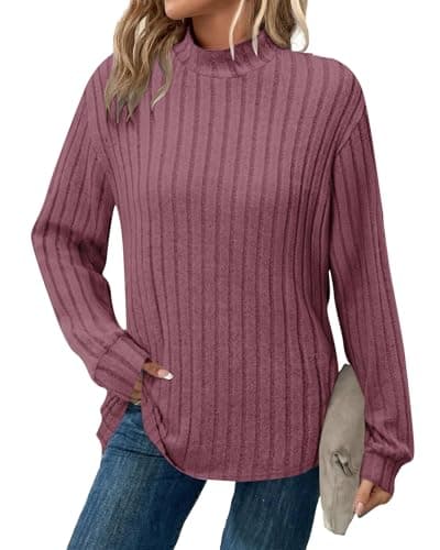 WNEEDU 2026 Shirts for Women Long Sleeve Mock Turtleneck Pullover - Comfy Outfits to Hide Belly Fat(Brick Red,2XL) - Image 1
