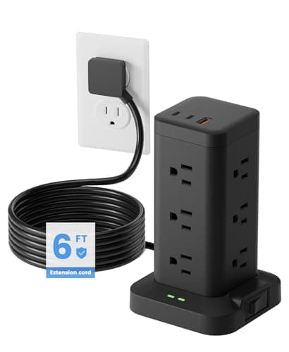 Power Strip Tower with Surge Protector 1800J, Fast Charging Tower PD20W USB-C Ports with 12 AC Outlets, 6ft Extension Cord for Home Office Dorm Room, Black - Image 1