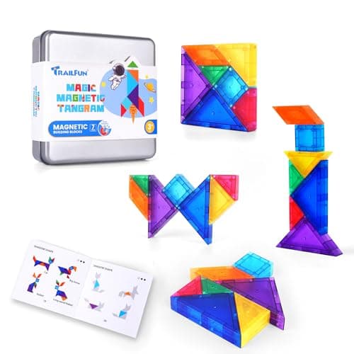 trailfun Magnetic Tangrams, Magnet Blocks STEM Montessori Toys for Kids, Toddler Magnetic Puzzles Educational Travel Activity Road Trip Essentials - Image 1
