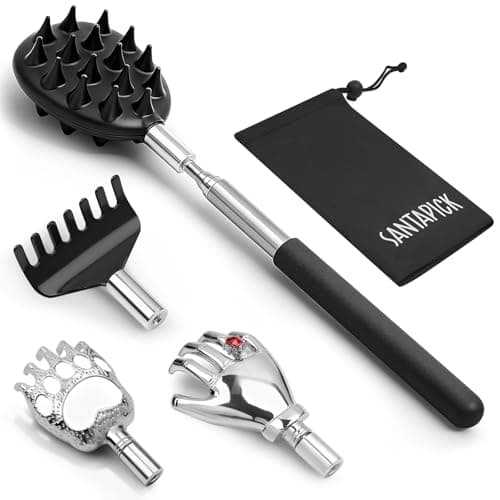 SANTAPICK Telescoping Back Scratcher Extendable with 4PCS Detachable Scratching Heads, Stocking Stuffers for Men/Women/Dad, White Elephant Gifts for Adults Christmas Gifts - Santa Box - Image 1