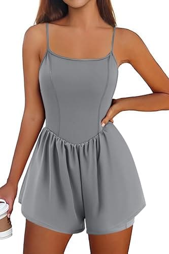 Ekouaer Womens Summer Sleeveless Workout Rompers Athletic Jumpsuit Double Lined Shorts One Piece Gym Yoga Clothes Grey - Image 1