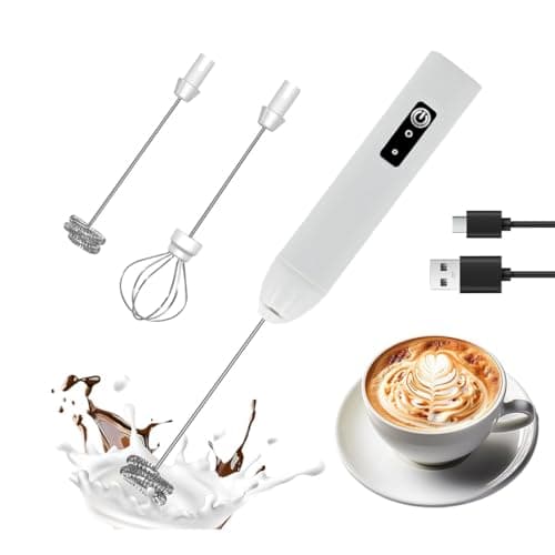 Rechargeable Milk Frother Handheld Electric Frother Wand Coffee Foam Maker with 2 Stainless Stee Whisks & 3 Speeds,Drink Mixer Handheld for for Latte, Cappuccino, Hot Chocolate, Matcha, Egg (White) - Image 1