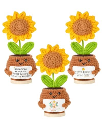 3 Pcs Emotional Support Crochet Sunflower,Inspirational Gift for Women,Handmade Knitted Flowers Doll,Positive Sunflowers Decor with Positive Affirmations Card,Gifts for Coworker,Friends,Teacher - Image 1