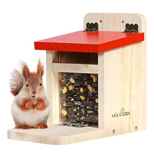 MIXXIDEA Squirrel Feeders for Outside Garden, Wooden Squirrel Feeder Box,Squirrel Feeding Stations with Green Cover, Easy to FillSquirrel Feeding House(Red-1pk) - Image 1