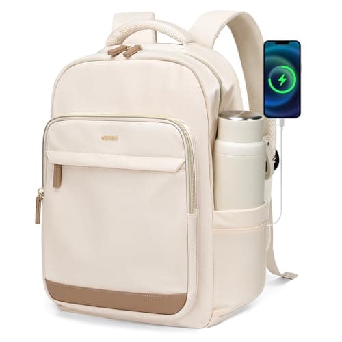 MDODO Laptop Backpack for Women,Travel Backpack with Laptop Compartment,Casual Daypack College Bookbag Computer Work Backpack,Beige - Image 1