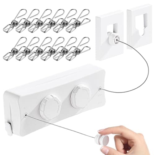 Retractable Clothesline - Heavy Duty 44lb Dual 304 Stainless Lines,16.7ft Anti-Sag Design,Install for Indoor/Outdoor Use (White, Dual Lines) - Image 1