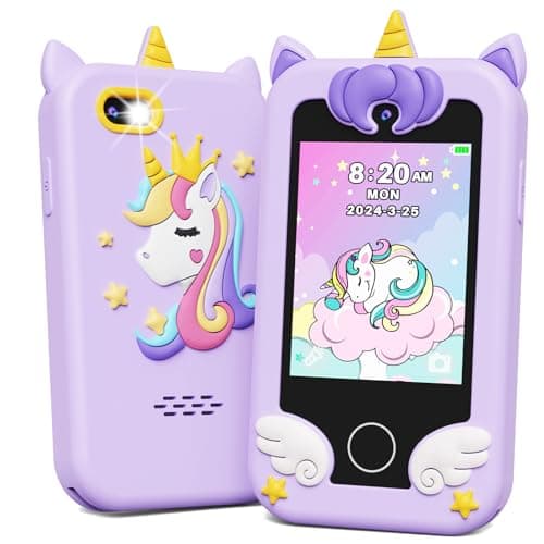 KOKODI Kids Smart Phone Toys, Birthday Gifts Unicorn Toddler Play Phone for Girls 3-10, Touchscreen HD Dual Camera Cell Phone, Travel Toy Preschool Learning Toy for Kids (Purple) - Image 1