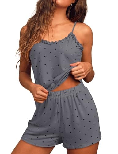 JUSTFASHIONNOW Summer Pajamas for Women Set Cute Cami Pajama Shorts Pj Sets 2 Piece Soft Lingerie Sleep Wear Tank Elastic Waist Shorts (Gray,Large) - Image 1
