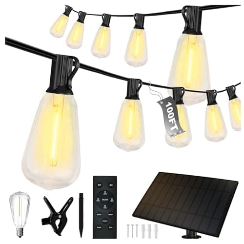 DAYBETTER 100ft Solar String Lights Outdoor Waterproof 50 Bulbs 2700K Warm White Outdoor String Lights Solar Powered 5W Solar Panel, 12+ Hours Runtime Luces solares automáticas - Image 1