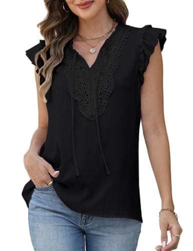 CiCiBird Boho Tops for Women Dressy Casual V Neck Blouses Summer Ruffle Short Sleeve Shirts Black Medium - Image 1