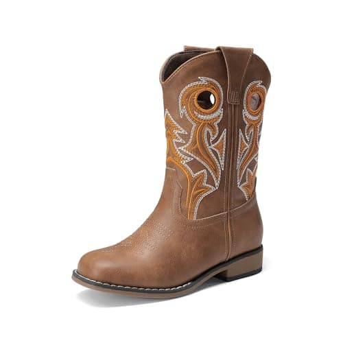DREAM PAIRS Boys Cowboy Boots Kids Classic Western Boots Square Toe Girls Cowgirl Boots for Toddler/Little Kid/Big Kid,Size 1 Little Kid,Tan,SKMB26001K - Image 1