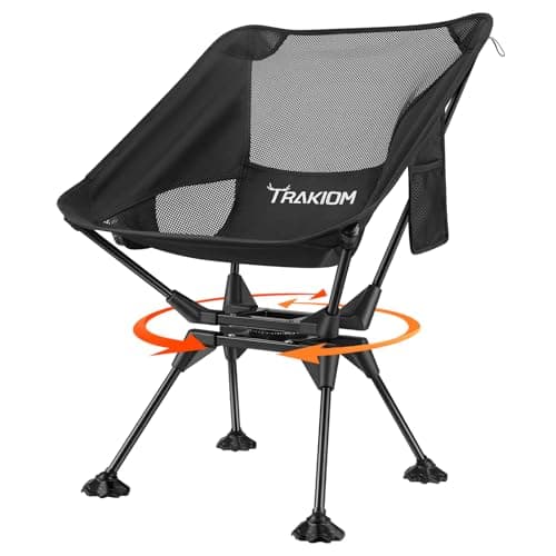Trakiom 360° Swivel Folding Camping Chairs, Compact and Portable Chair for Outdoor Camp, Foldable Chairs with Anti-Sinking Large Feet for Travel, Beach, Picnic, Sports, Fishing Support 300 LBS(Black) - Image 1