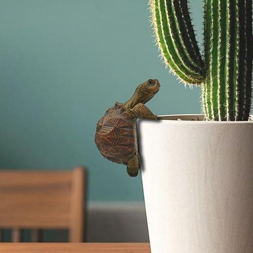 THXTYVM Mini Turtle Statue Miniature Tortoise Figurine Plant Pot Hanger, Realistic Resin Climbing Turtle Ornament Garden Decor for Bonsai Succulents Aquariums, Creative Gift for Plant Parents - Image 1