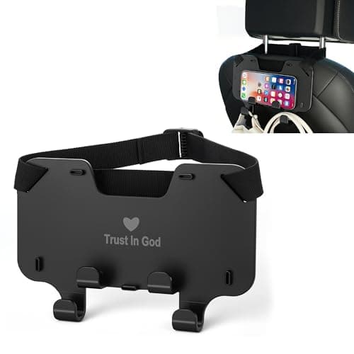 Forgyronis Adjustable Car Seat Headrest Hooks, Universal Fit for All Headrest Styles, Purse Hook with Phone Holder, Car Purse Hooks for Bags, Multifunctional Car Organizers and Storage - Image 1