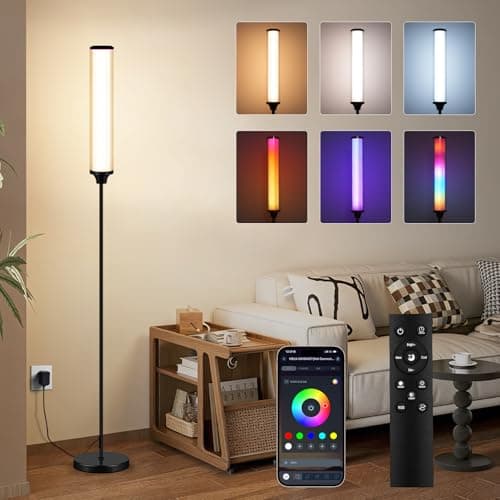 FRIDEKO HOME Floor Lamp, Smart RGBCW LED Color Changing Ambient Lighting for Living Room & Gaming Decor, Standing Lamp with App & Remote Control, Tall Corner Lamp for Bedroom, 12W 1500LM, Black - Image 1