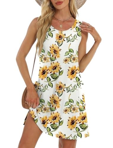 BKRIVE Summer Dresses for Women Beach Vacation Clothes Cruise Resort Wear Outfits 2026 Sun Dress Flowy Midi Dresses for Women Maxi Dresses for Seniors Sundresses Spring Dresses Sunflower XL - Image 1
