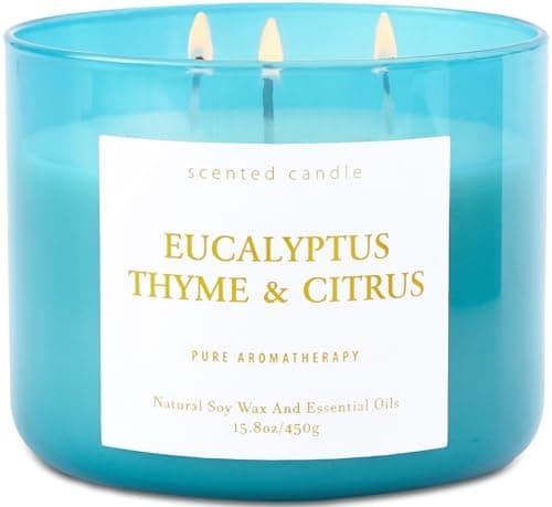 Eucalyptus Thyme Citrus Candle - Large 3-Wick Soy Scented Candle for Home 15.8oz - Fresh Eucalyptus Aromatherapy Stress Relief Candle - Long Lasting Clean Burning - Gift for Women & Men - Image 1