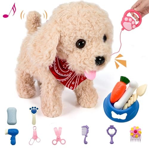 GOBRILLFUN Interactive Walking Plush Puppy Toy Dog, Remote Control Electronic Robot Dog Realistic Wagging Tail, Rich Grooming Set, Gift Toy for Girls & Boys, Kids Age 3, 4, 5, 6 (Accessories Updated) - Image 1