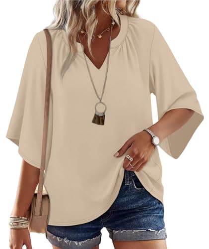WIHOLL Plus Size Tops for Women Business Work Dressy Casual Blouses Trendy Summer Vacation Cute Tshirts Shirts Fashion Clothing Apricot M - Image 1