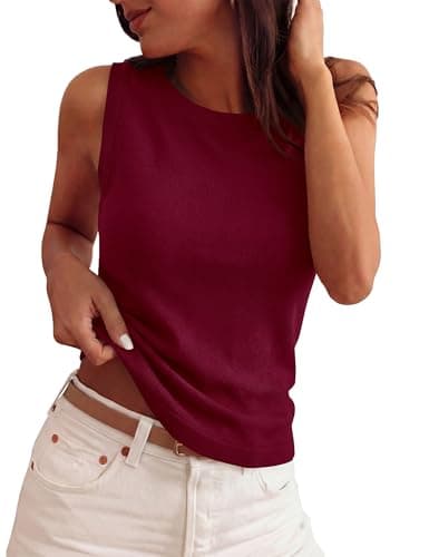 PRETTYGARDEN Sleeveless Sweater Tops for Women 2026 Summer Dressy Ribbed Tank Tops Spring Business Casual Work Shirts Blouses(Burgundy,Small) - Image 1