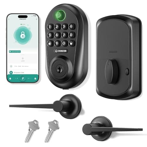 IRONZON Keyless Entry Door Lock Deadbolt with Handles Set Fingerprint Smart Door Lock with Keypad, Digital Auto-Locking Deadbolt, Electronic Entry Lock for Front Door Easy Installation - Image 1