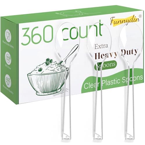 Funnydin 360 Count Plastic Spoons - 6.96 Inch Disposable Spoons, Heavy Duty Plastic Spoons, BPA-Free, Heat Resistant Disposable Silverware, Suitable for Party, Picnic, Events and Everyday Use - Image 1