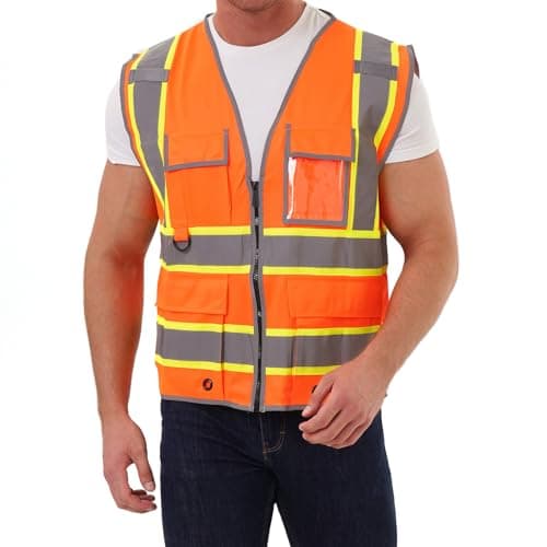 SRsafety High Visibility 9 pockets Reflective Safety Vest,Hi Vis Reflective Strips Construction Work Vest for Men Women ANSI/ISEA - Image 1