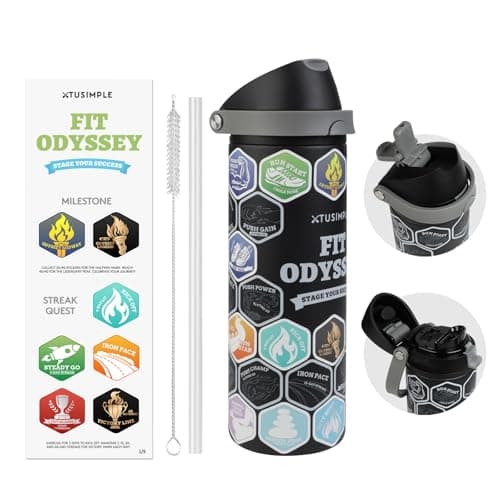 24 oz Motivational Insulated Stainless Steel Water Bottle for Sports, Gym & Travel, 2-in-1 Push-Button Spout & Quick-Flip Straw, Leak-Proof BPA-Free, Keeps Cold 30H, with DIY Fitness Stickers - Image 1