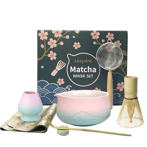 Losyslnt 7-Piece Ceramic Matcha Set | Complete Matcha Tea Ceremony Kit with Bowl (Chawan) with Spout, Bamboo Whisk (Chasen) & More | Perfect Starter Kit & Gift for Matcha Lovers (Pink) - Image 1