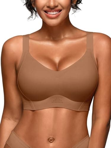 Wireless Jelly Bras for Women - B-DD Cup Plus Size Full Coverage Seamless Bra No Underwire, Lightly Padded T-Shirt Bralette with Support and Lift for Older Coffee - Image 1