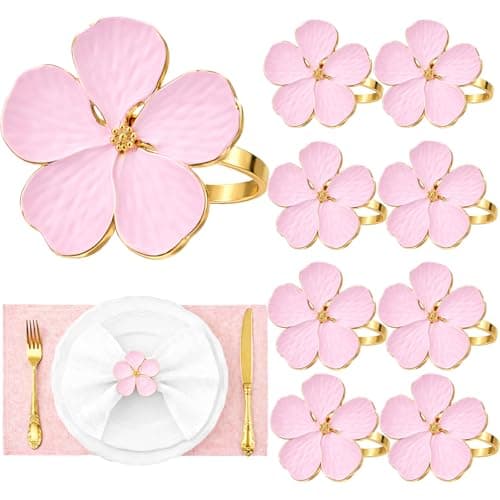 Flower Napkin Rings Set of 8, European Palace-Style Glaze, High-Temperature Fired Ideal for Photography Props, Ribbon Clips, or Curtain Tiebacks, Weddings/Birthdays (Pink) - Image 1