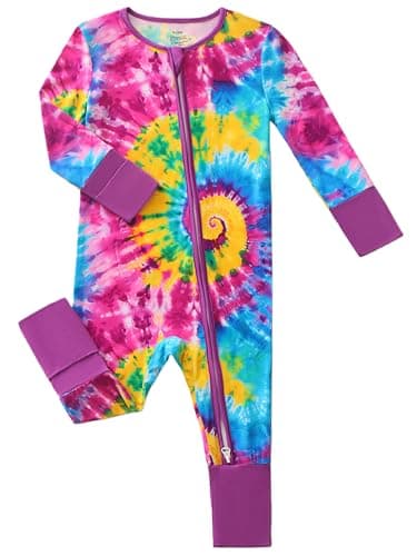 Joonberry Unisex Baby Bamboo Viscose Long Sleeve Romper, Cute Prints Zipper Footless Jumpsuit, Toddler One-Piece Outfits (Colorful Tie-Dye Print, 1-3M) - Image 1