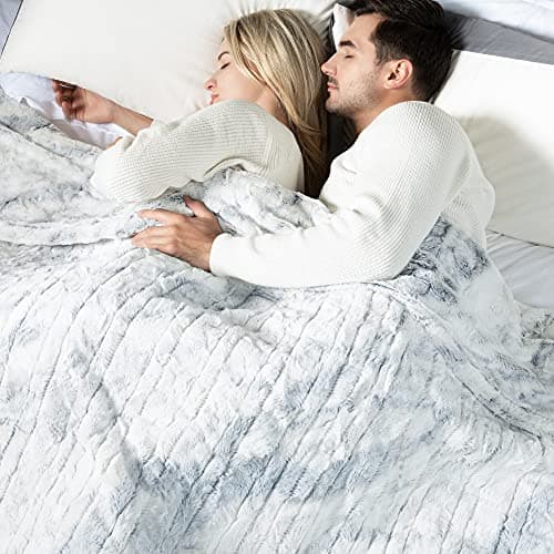 WOOMER Heated Blanket Twin Size 62" x 84", Electric Blanket with 0.5-12 Hours Timer & 10 Heating Levels, ETL Certified, Marble Blue Double-Sided Faux Fur, Over-Heat Protect, Machine Washable - Image 1