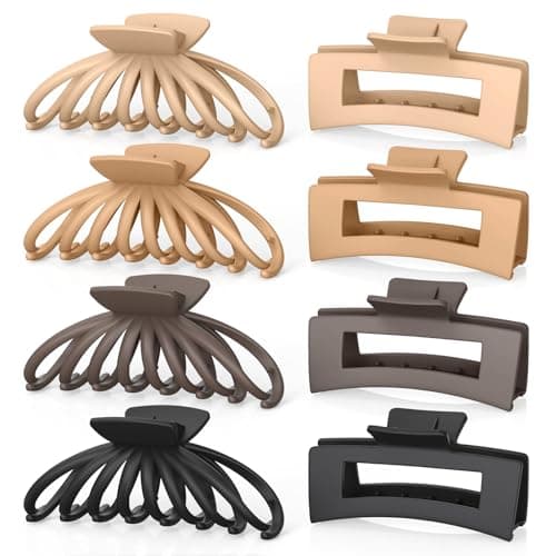 OPAUL Large Matte Square Nonslip Hair Claw Clips, 4.75" Strong Hold Big Neutral Hair Accessories for Long Hair for Women and Girls (8 Pack) - Image 1