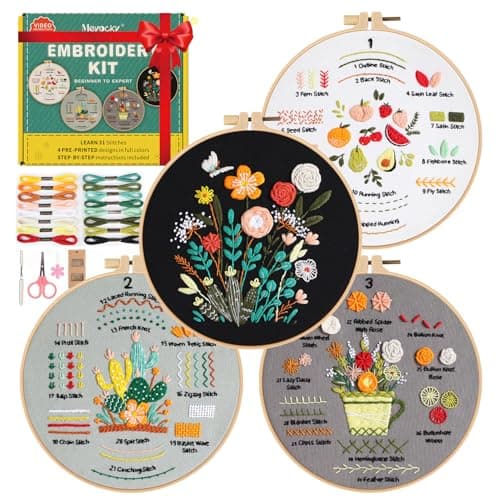 Meyocky Embroidery Kit for Beginners, 4 Pack Starter Embroidery Kits for Adults Learn 31 Stitches, Beginner Embroider Practice Stitches Kit,DIY Hand Craft Needlework Gift for Women - Image 1