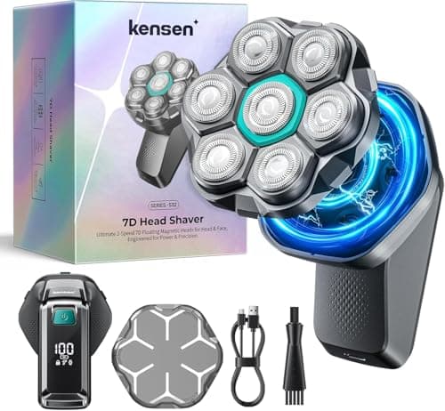 kensen 7D Head Shavers for Bald Men - Dual Speed Bald Head Shavers with LED Display, Electric Razor for Men IPX6 Waterproof Wet/Dry Shaving Head Razor Magnetic Head Balding Clippers for Men Black - Image 1