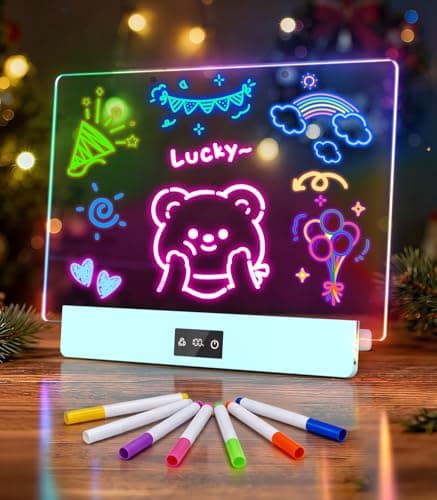 LED Writing Board 16 Inch RGB Glow Drawing Board, Rechargeable Light Up Message Board with Battery Display & Touch Lock, Foldable Stand, Wall Mount, Scratch-Resistant Acrylic for Kids, Home, Classroom