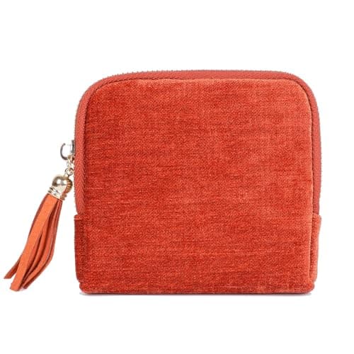 ASINGYER Travel Jewelry Storage Bag for Women, Velvet Portable Jewelry Organizer with Tassel Zipper, Small Pouches for Bracelets Necklaces Rings Earrings, Wedding Gift for Women (orange) - Image 1