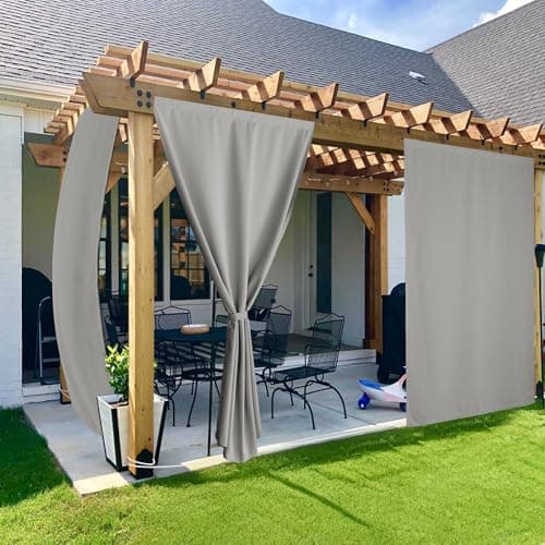 NICETOWN Gazebo Curtains Outdoor Waterproof, Windproof Curtains with Peel/Stick Top & Back Tab Bottom, Privacy Sun Shades with Rope for Patio, Porch, Garden, W52 x L96 in, Silver Gray, 2 Panels - Image 1
