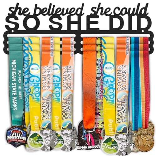 Dafftos She Believed She Could So She Did Medal Hanger Ribbon Holder Display Wall Mounted Steel Rack Organizer Frame Awards Cheer Gymnastics Soccer Softball Runner Sports Easy to Install - Image 1