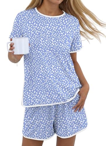 PrinStory Womens Pajama Set 2 Piece Lounge Sets Soft Pajamas Lightweight Pjs with Pockets Spot Blue-M - Image 1
