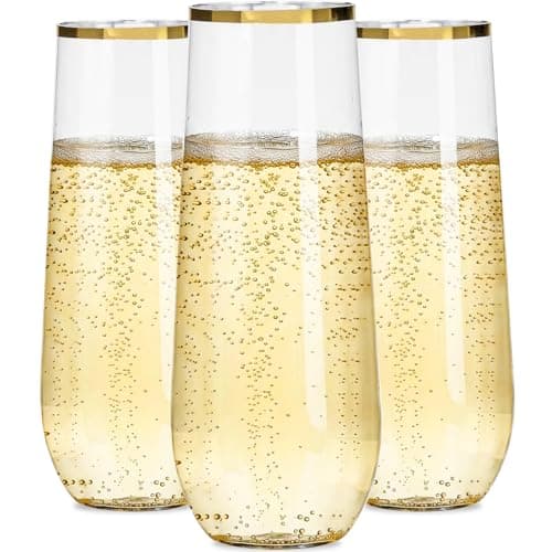 Ciaell 24 Pack Gold Plastic Champagne Flutes - 9 Oz Disposable Champagne Glasses - Stemless Mimosa Glass for Parties & Weddings & Birthdays - Image 1